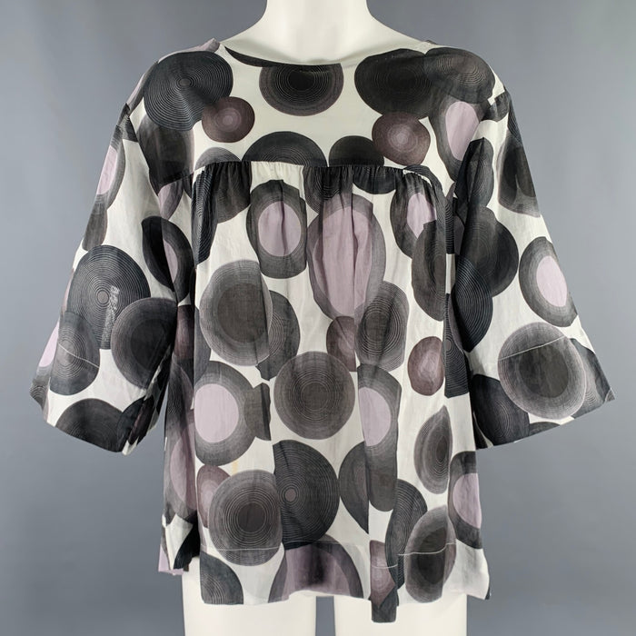 DRIES VAN NOTEN Size 4 Grey White Cotton Circles 3/4 Sleeves Casual Top