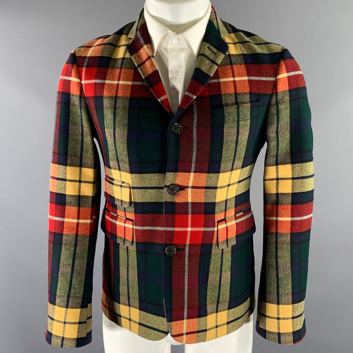 BLACK FLEECE Size 36 Red Green Wool Notch Lapel Sport Coat
