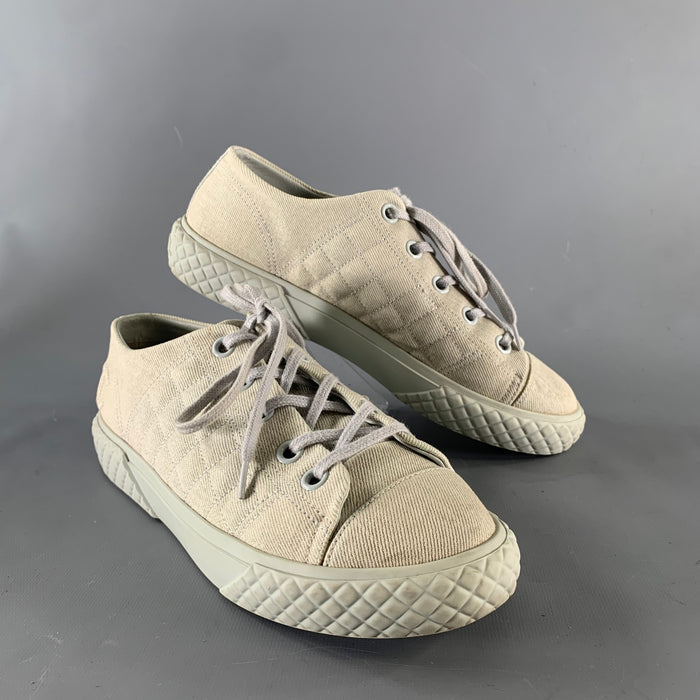 CHANEL Size 8.5 Grey Canvas Quilted Leather Trim Lace Up Sneakers