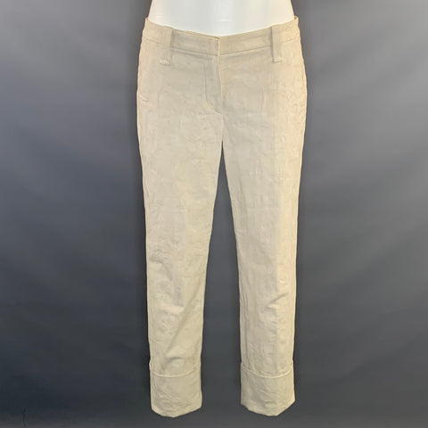 BRUNELLO CUCINELLI Size 6 Cream Cotton & Elastane Floral Tapered Casual Pants