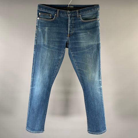 DIOR Size 30 Blue Patch Cotton Blend Button Fly Jeans