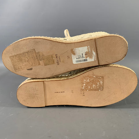CELINE Size 7 White Woven Espadrille Laces