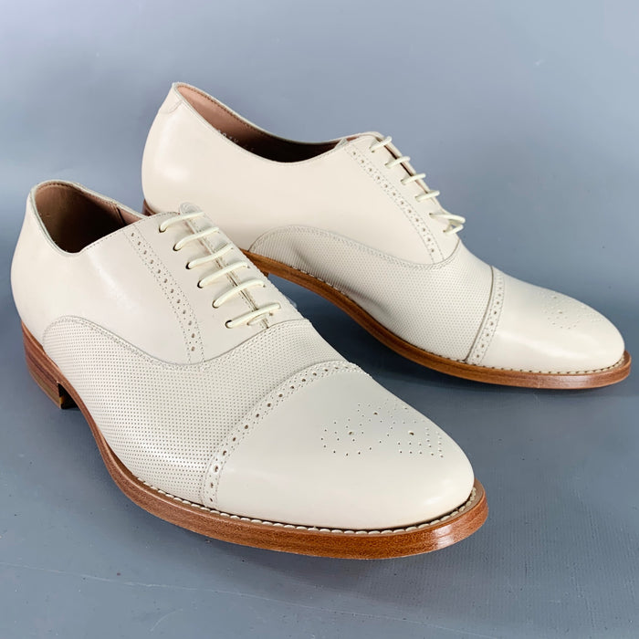 PAUL SMITH Size 8 Cream Perforated Leather Oxford Lace-Up Shoes