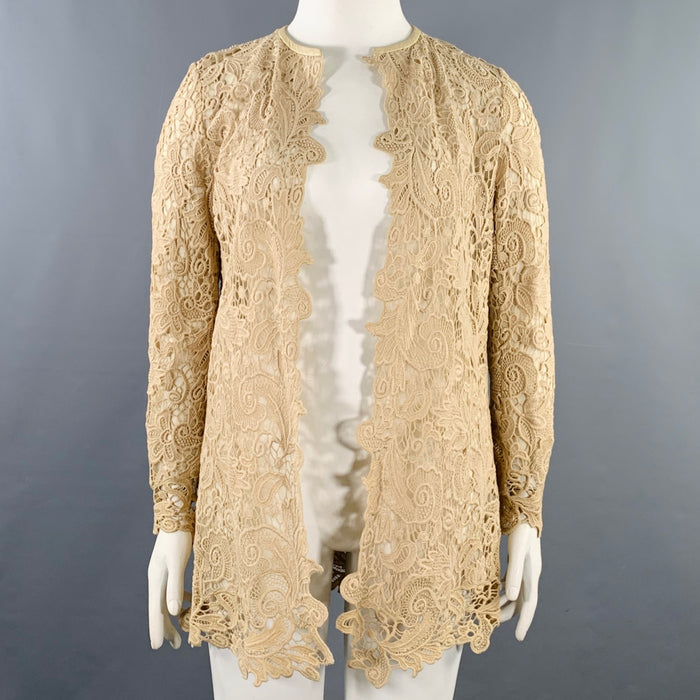 RALPH LAUREN Size 10 Khaki Cotton Lace Open Front Coat