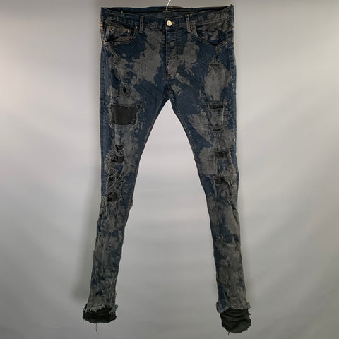 FAGASSENT by TOSHIKI AOKI Size 36 Navy Grey Splattered Cotton Blend Jeans