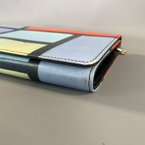 THE MET Orange Light Blue Geometric Leather Clutch Bag