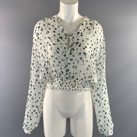 RAG & BONE Size S White Blue Viscose Floral Sheer Casual Top