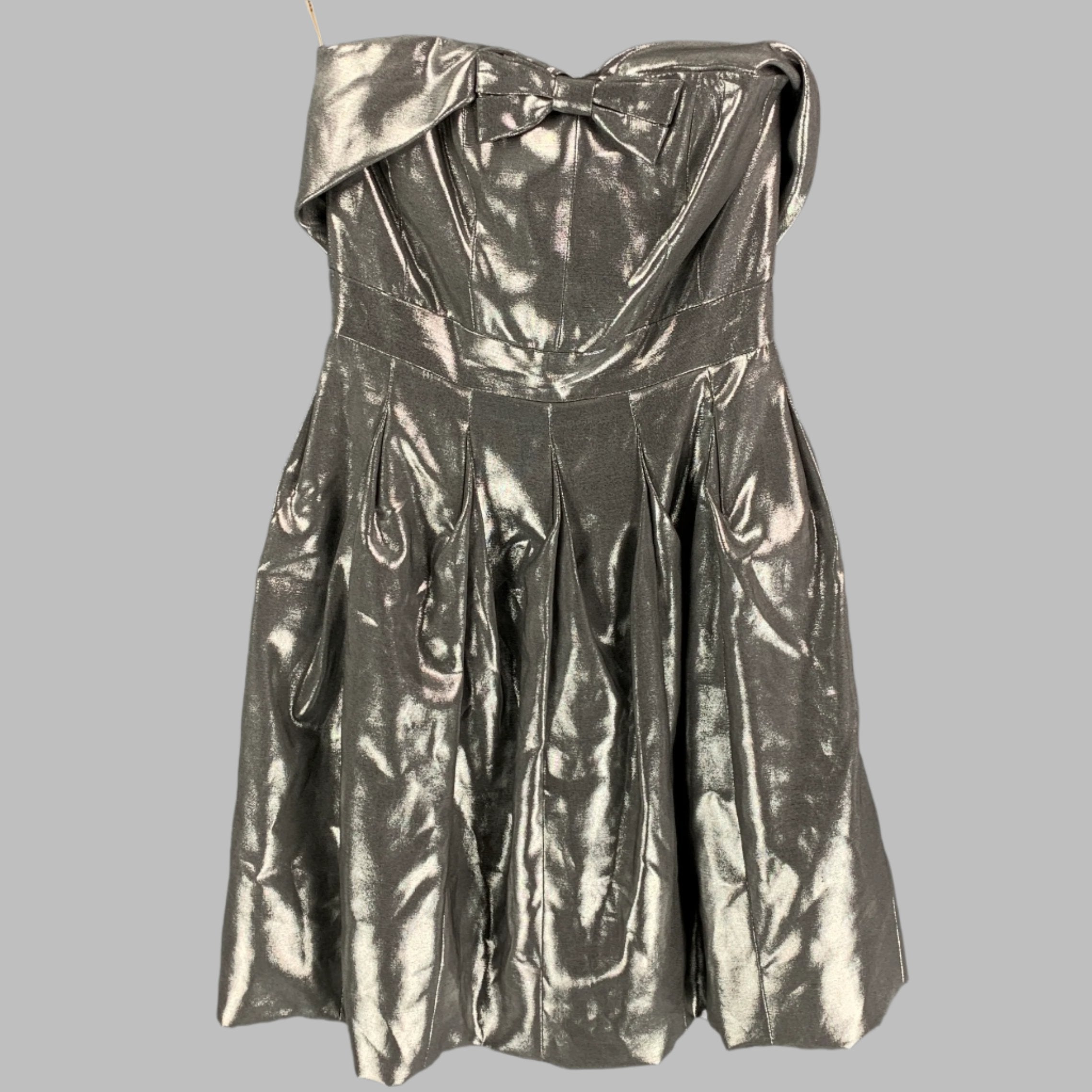 KAREN MILLEN Size 4 Silver Metallic Viscose Blend Strapless Above Knee – Sui Generis Designer Consignment