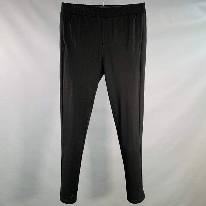 EMPORIO ARMANI Size L Black Viscose Blend Drawstring Tapered Casual Pants
