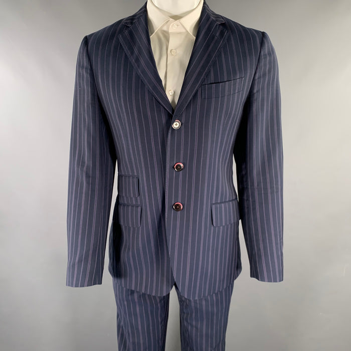 ETRO Size 38 Navy Purple Pinstripe Wool Notch Lapel Suit