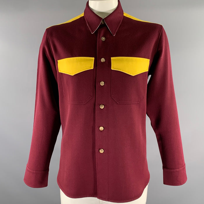 CALVIN KLEIN Size L Burgundy Yellow Color Block Wool Shirt Jacket