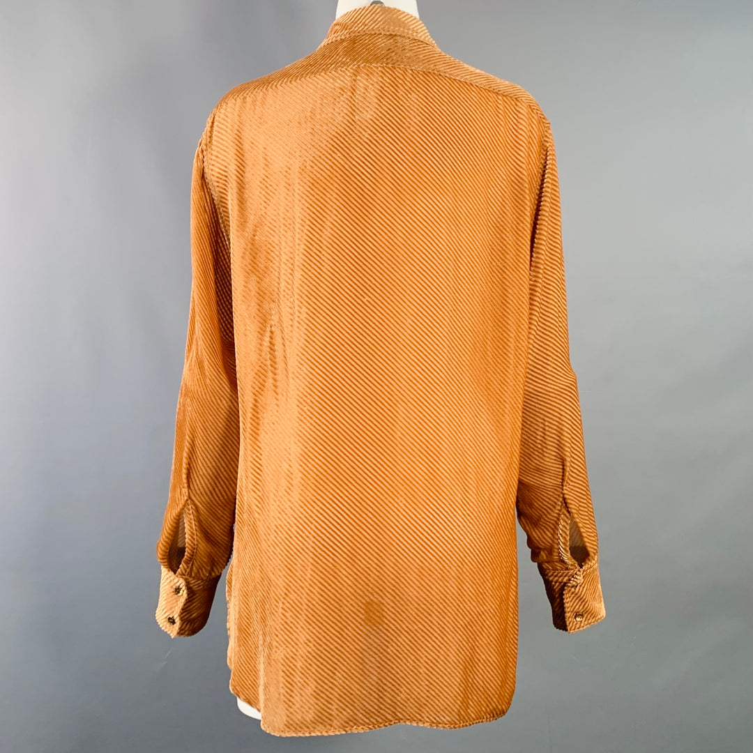 SIES MARJAN Size 4 Tan Viscose Silk Velvet Diagonal Stripe One Pocket Shirt