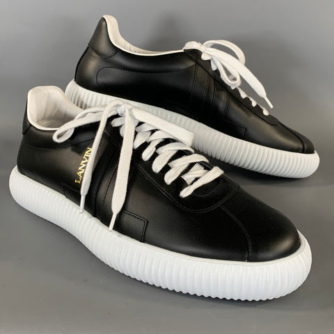 LANVIN Size 9 Black White Leather Lace Up Sneakers
