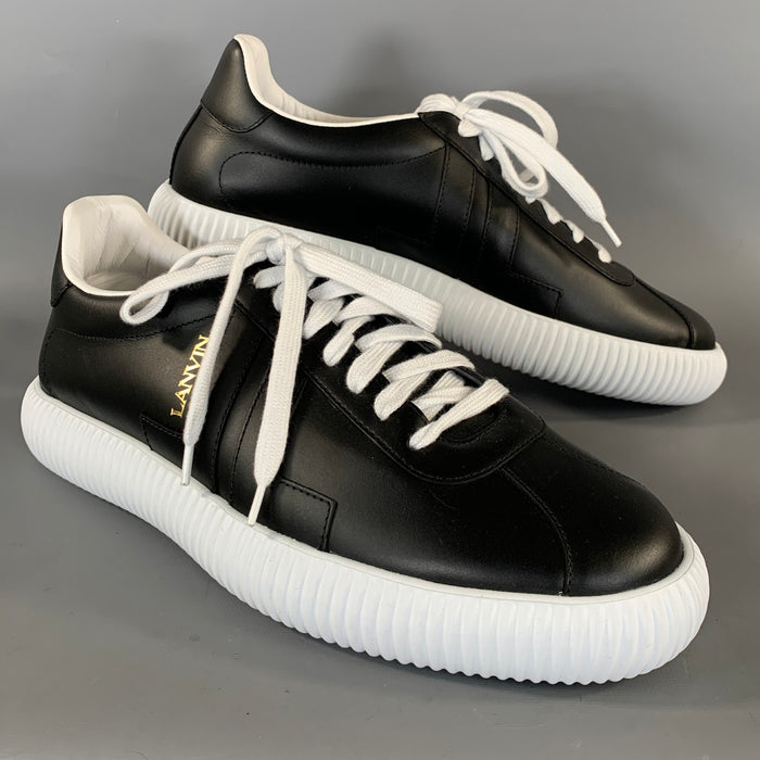LANVIN Size 9 Black White Leather Lace Up Sneakers