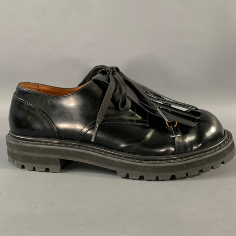 MARNI Size 11 Black Leather Eyelash Lace Up Shoes