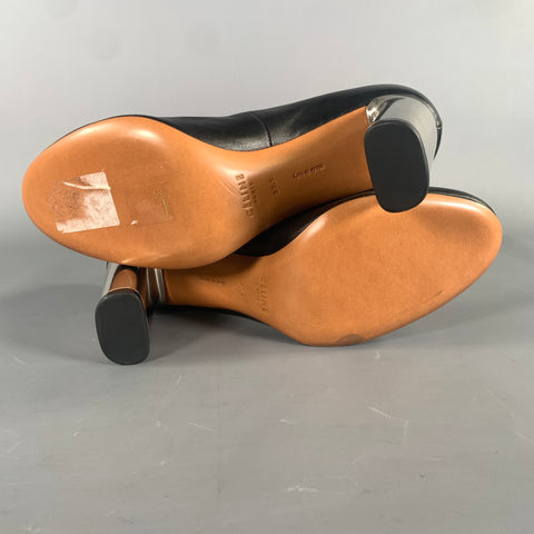CELINE Size 7.5 Black Silver Leather Slip On Pumps