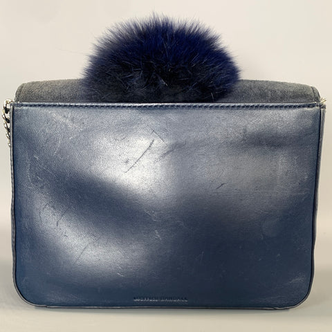 LOEFFLER RANDALL FW2015 Blue Navy Leather Faux fur Shoulder Bag