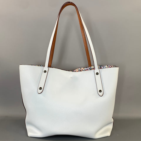COACH Pink Light Blue Pebble Grain Leather Tote