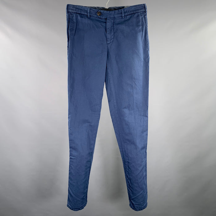 BRUNELLO CUCINELLI Size 32 Blue Linen Cotton Flat Front Casual Pants