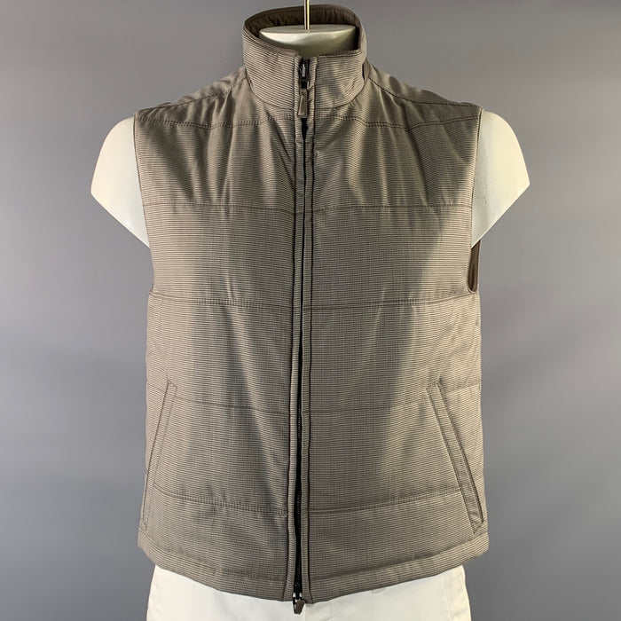 ERMENEGILDO ZEGNA Chest Size 42 Size L Grey Brown Wool & Silk Zip Up Vest