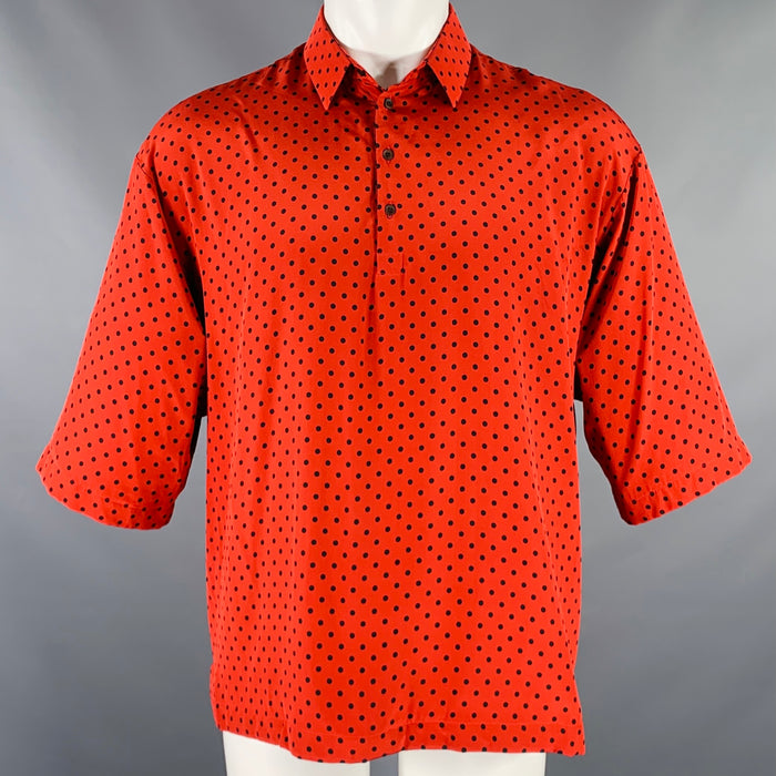 DOLCE & GABBANA Size 36 Red Black Polka Dot Silk Buttoned Short Sleeve Shirt