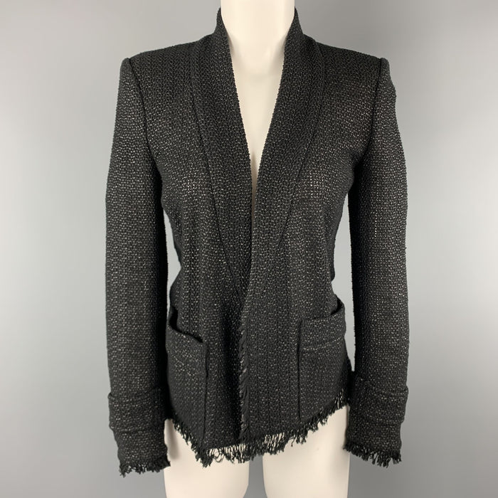 ISABEL MARANT Size 4 Black Tweed Open Front Fringe Jacket