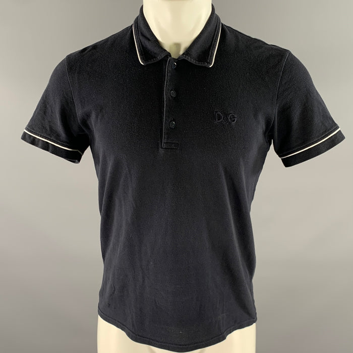 D&G by DOLCE & GABBANA Size S Navy Piped Collar Polo