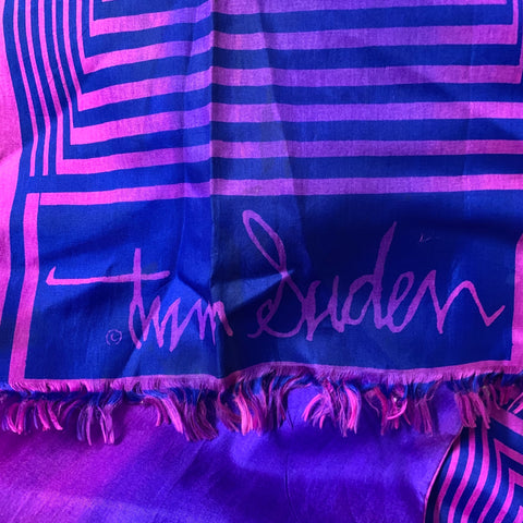 TUM SUDEN Purple Fuchsia Lines Silk Blend Scarf