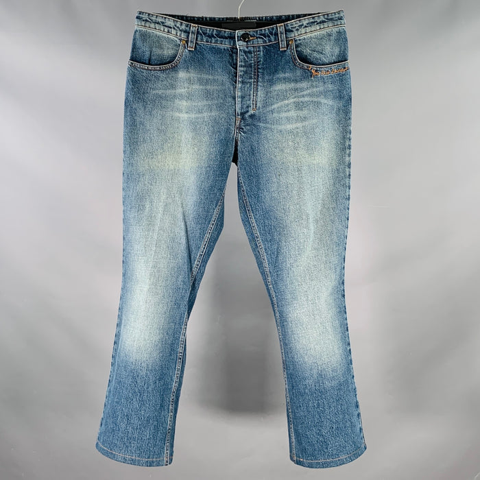 YVES SAINT LAURENT Size 32 Blue Wash Cotton Bootcut Button Fly Jeans