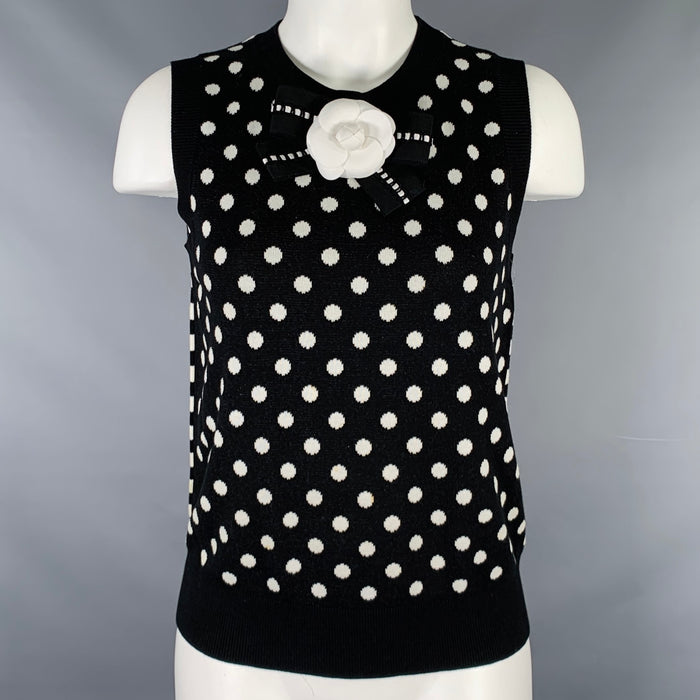 MARC JACOBS Size S Black White Cotton Blend Polka Dot Vest