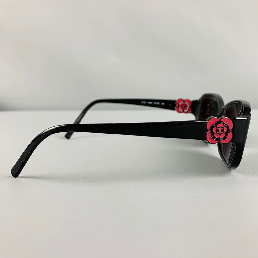 CHANEL Black Red Camellia Sunglasses Frames