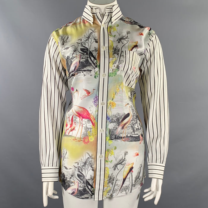 ETRO Size XS White Multi Color Cotton Silk Print Button Down Collar Shirt