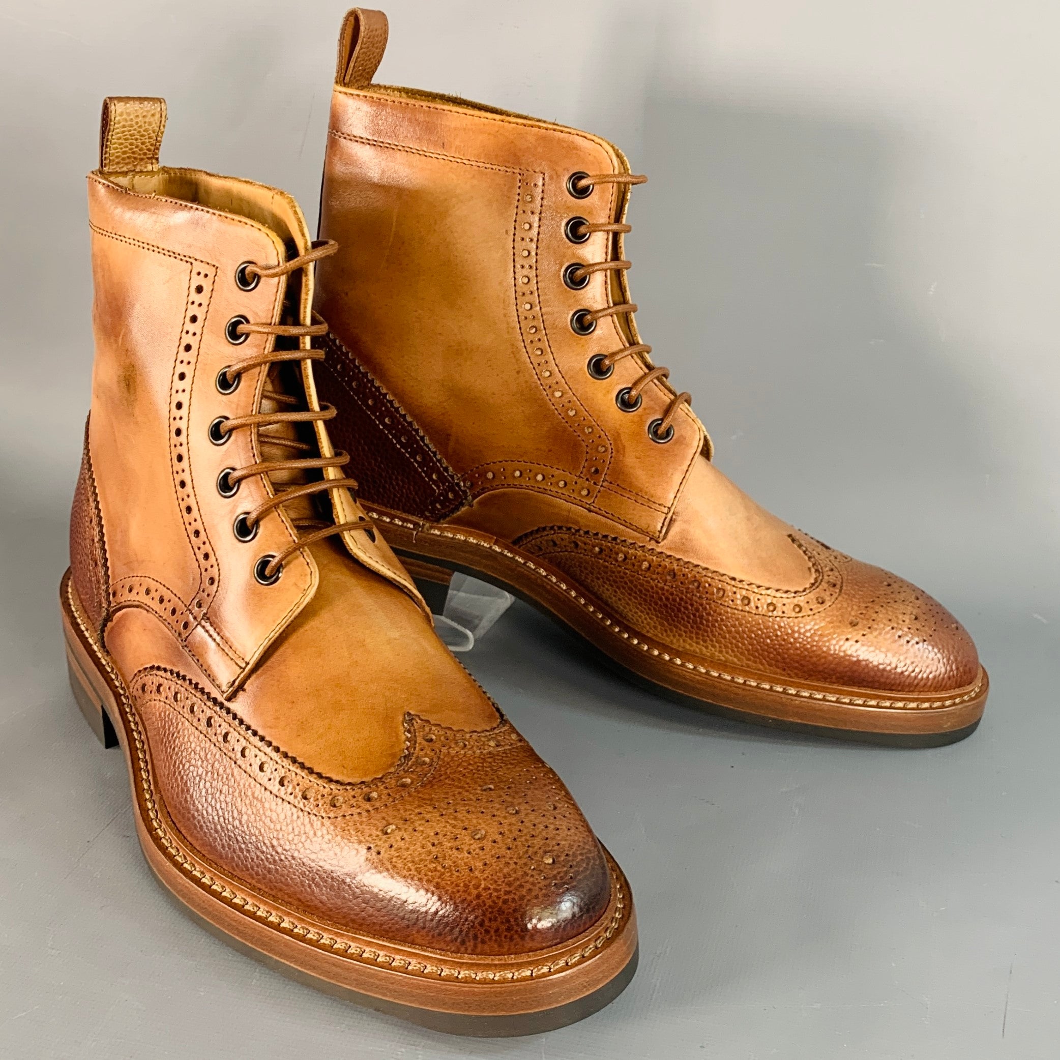 PAUL SMITH Size 8 Tan Brown Antique Leather Wingtip Lace-Up Boots Paul Smith Tan Leather  main image 3