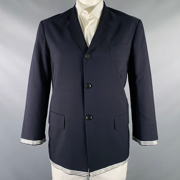 YOHJI YAMAMOTO Size L Navy White Contrast Trim Wool Polyester Sport Coat