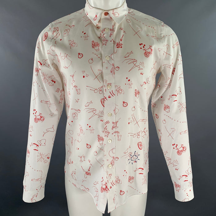PS by PAUL SMITH Size M White Red Graphic Cotton Button Up Long Sleeve Shirt