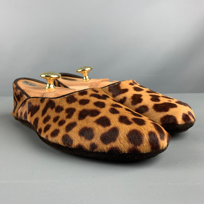 YVES SAINT LAURENT Size 7 Brown Tan Animal Print Leather Slippers Loafers