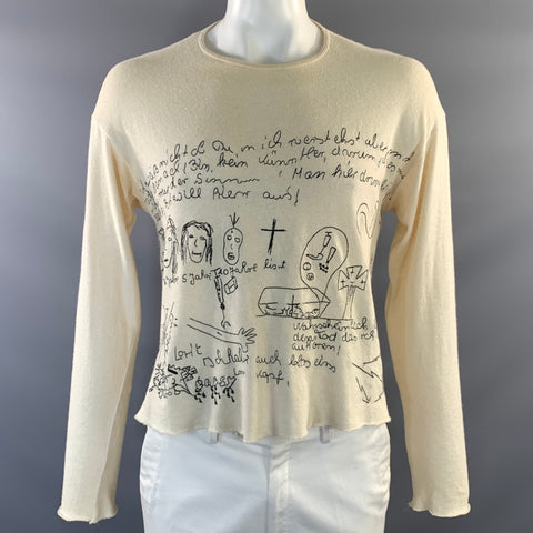 ENFANTS RICHES DEPRIMES M Beige Black Embroidery Cotton Crew Neck Pullover