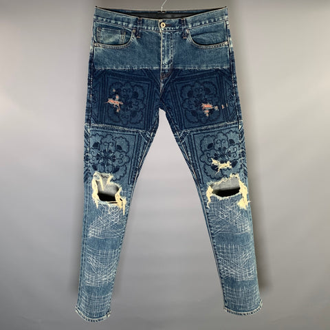 LEVI'S Size 32 Blue Navy Embroidery Cotton Straight Denim Jeans