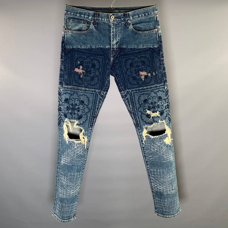 LEVI'S Size 32 Blue Navy Embroidery Cotton Straight Denim Jeans