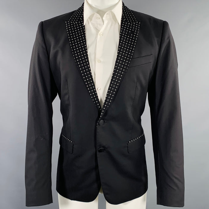 DOLCE & GABBANA Size 40 Black Silver Polka Dot Lapel Sport Coat