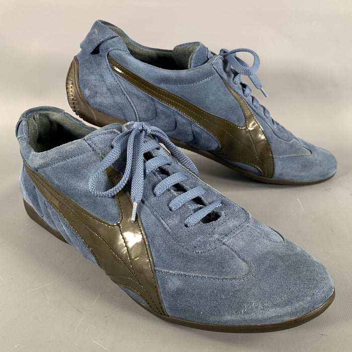 DOLCE & GABBANA Size 11 Navy Gunmetal Patch Mixed Fabrics Lace Sneakers