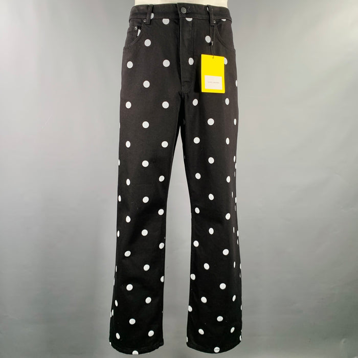 MARC JACOBS 2023 Size 32 Black White Polka Dot Denim Button Fly Jeans