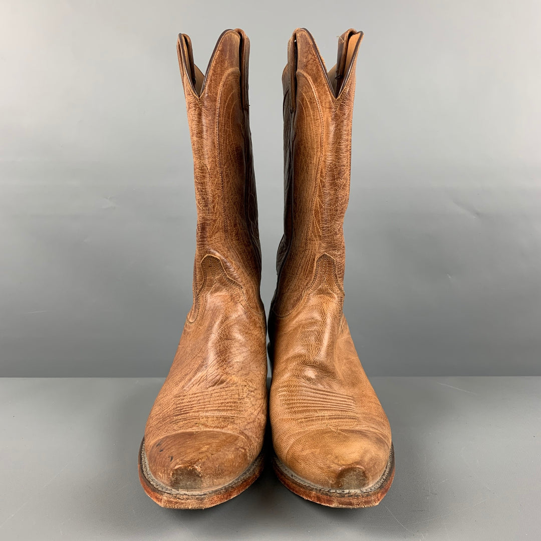 LUCCHESE Size 10 Brown Distressed Pointed Toe Boots