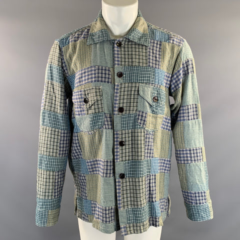 SOUTH 2 WEST 8 Size S Green Blue & White Plaid Cotton Long Sleeve Shirt