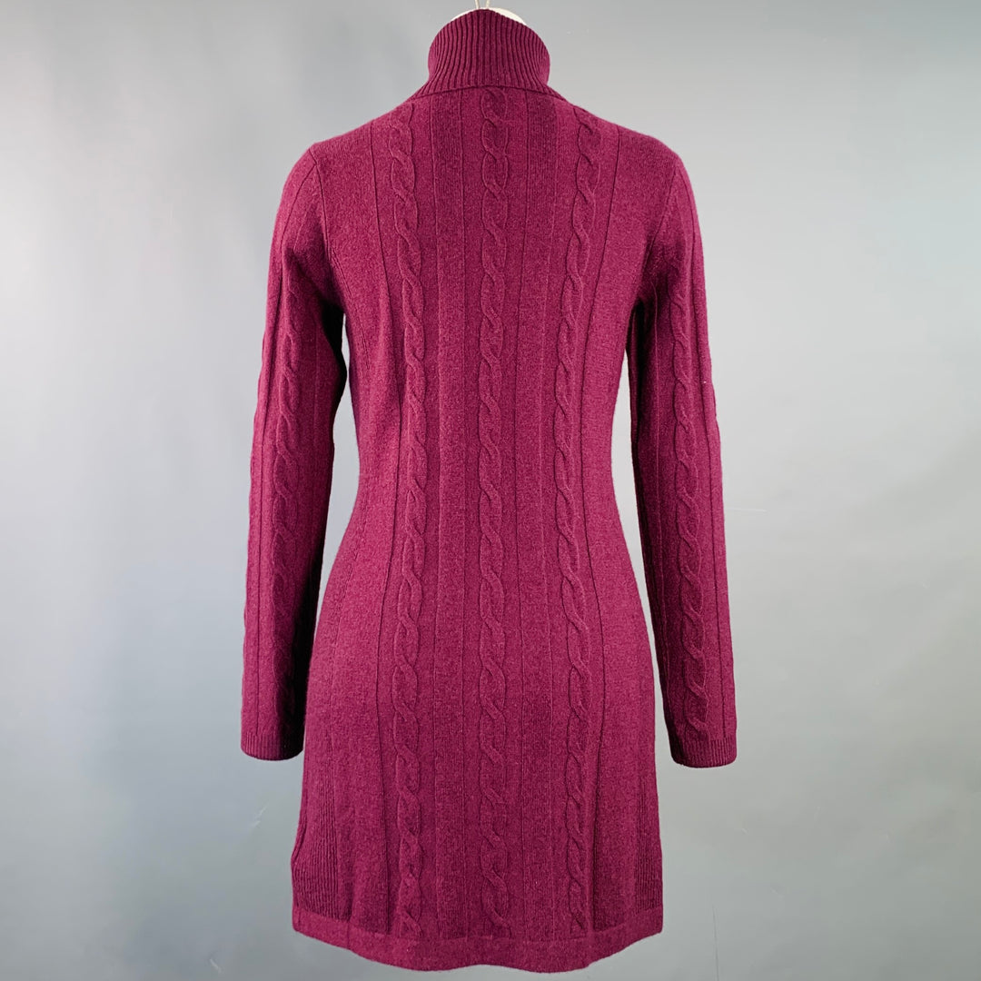 MAGASCHONI Size XS Purple Maroon Cashmere Cable Knit Turtleneck Sweater Dress