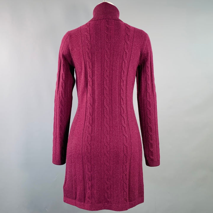 MAGASCHONI Size XS Purple Maroon Cashmere Cable Knit Turtleneck Sweater Dress