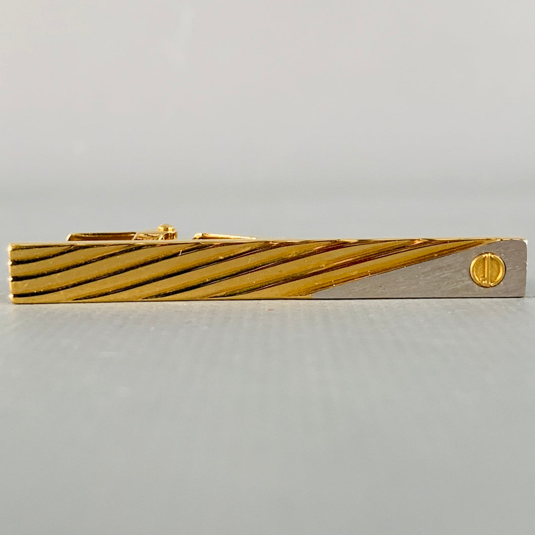 DUNHILL Gold Silver Engraved Metal Cuff Link Tie Clip Set