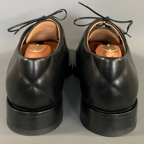BOTTEGA VENETA Size 9 Black Quilted Leather Square Toe Lace Up Shoes