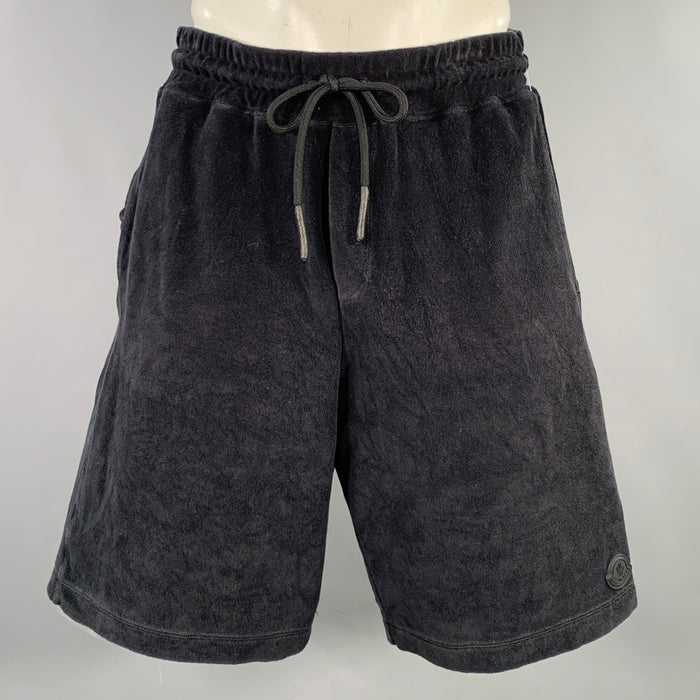 MONCLER Size L Black Terrycloth Cotton Drawstring Shorts