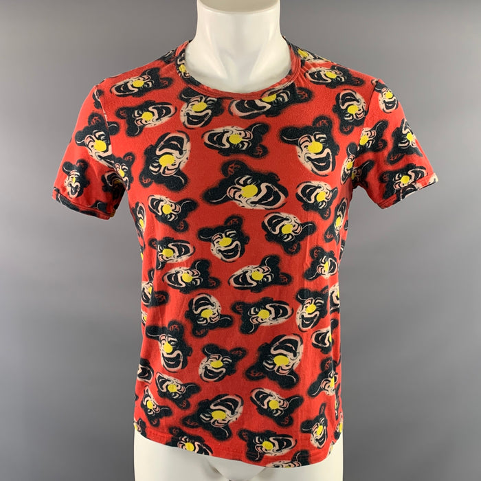 JOHN GALLIANO Size S Red Multi Color Graphic Cotton Blend Crew Neck T Shirt
